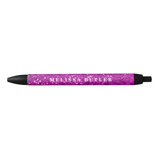 Girly Pink Glitter Trendy Zwarte Inkt Pen (Voorkant)
