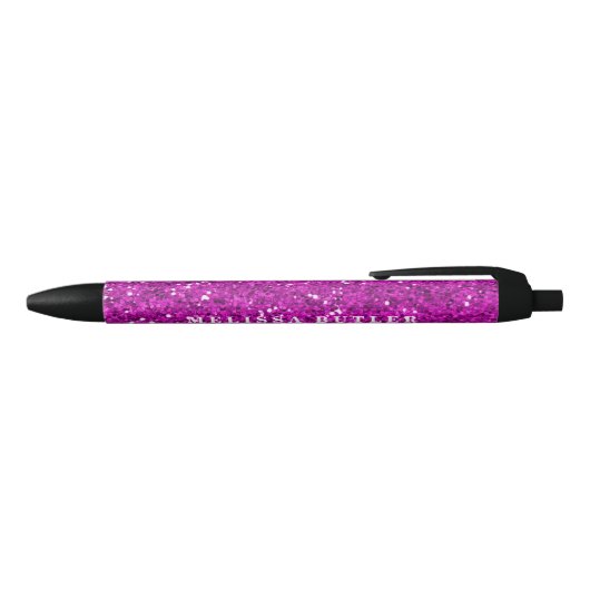 Girly Pink Glitter Trendy Zwarte Inkt Pen (Bovenkant)