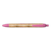 Girly Pink Glitter Tropische Ananas Gouden Glans Zwarte Inkt Pen (Achterkant)