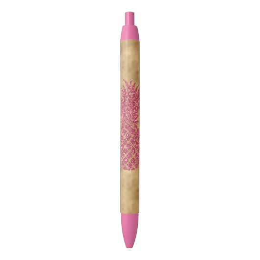 Girly Pink Glitter Tropische Ananas Gouden Glans Zwarte Inkt Pen (Voorkant Verticaal)