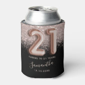 Girly Pink Glitter & Zwart 21e Verjaardag Blikjeskoeler (Blikje Voorkant)