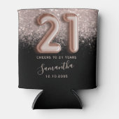 Girly Pink Glitter & Zwart 21e Verjaardag Blikjeskoeler (Voorkant)