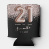 Girly Pink Glitter & Zwart 21e Verjaardag Blikjeskoeler (Achterkant)