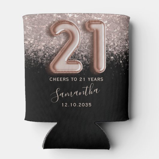 Girly Pink Glitter & Zwart 21e Verjaardag Blikjeskoeler (Achterkant)