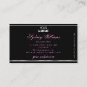Girly Pink Glitter Zwart Zilveren Rand en Logo Visitekaartje (Achterkant)