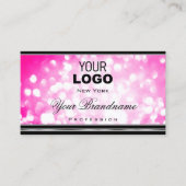Girly Pink Glitter Zwart Zilveren Rand en Logo Visitekaartje (Voorkant)