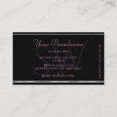 Girly Pink Glitter Zwart Zilveren Rand Initialen Visitekaartje (Achterkant)