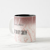 Girly Pink Glittery Luxury Beauty Salon Tweekleurige Koffiemok (Voorkant links)