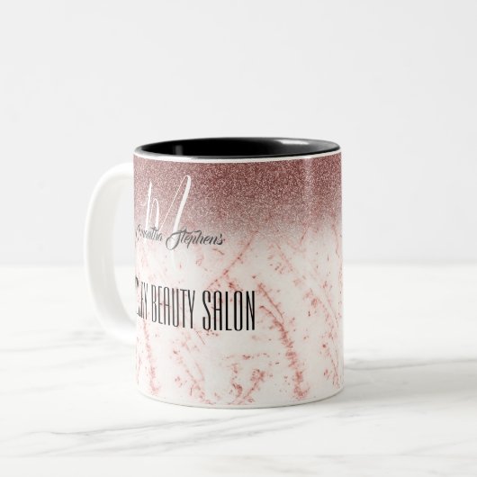 Girly Pink Glittery Luxury Beauty Salon Tweekleurige Koffiemok (Voorkant links)