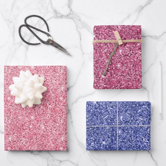 Girly Pink Glitz Glitter Inpakpapier Vel (Voorkant)