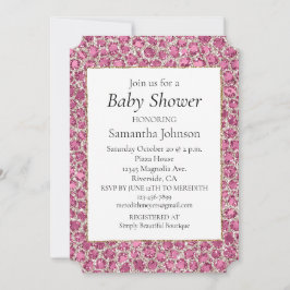 Girly Pink Glitzy Glam Glitter Leopard Baby shower Kaart