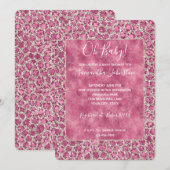 Girly Pink Glitzy Glam Glitter Leopard Baby shower Kaart (Voorkant / Achterkant)