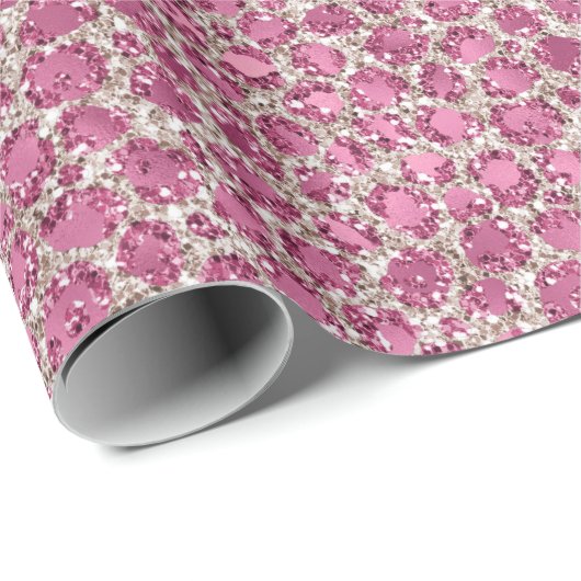 Girly Pink Glitzy Glam Glitter Leopard Print Cadeaupapier (Rol Hoek)