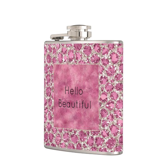 Girly Pink Glitzy Glam Glitter Leopard Print Heupfles (Links)