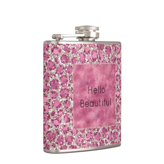 Girly Pink Glitzy Glam Glitter Leopard Print Heupfles (Rechts)