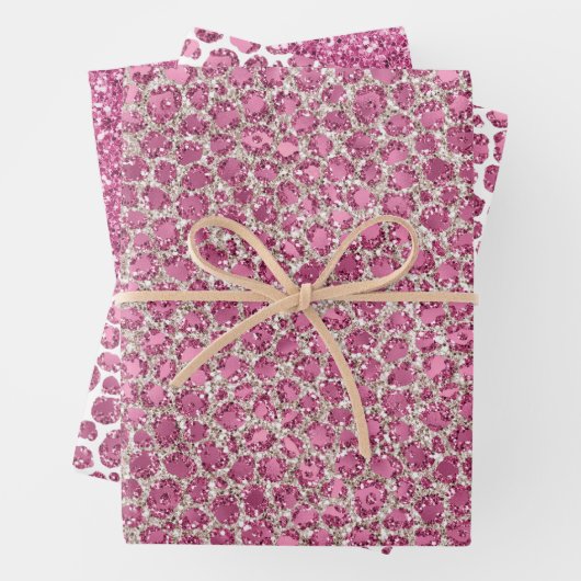 Girly Pink Glitzy Glam Glitter Leopard Print Inpakpapier Vel (In situ)