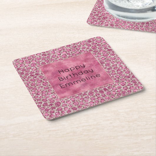 Girly Pink Glitzy Glam Glitter Leopard Print Kartonnen Onderzetters (Schuin)