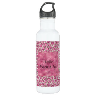 Girly Pink Glitzy Glam Glitter Leopard Print       Waterfles