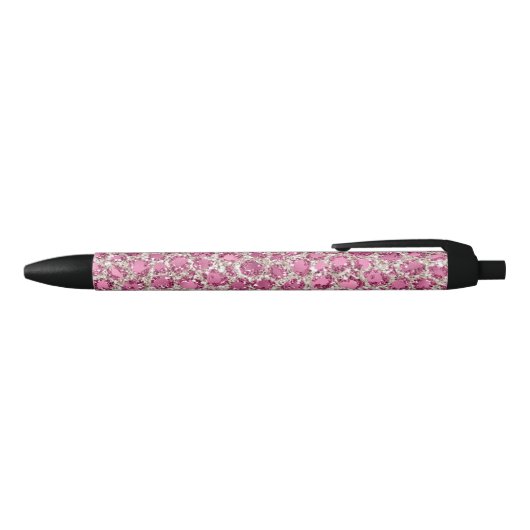 Girly Pink Glitzy Glam Glitter Leopard Print Zwarte Inkt Pen (Bovenkant)