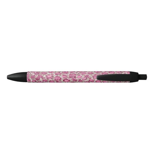 Girly Pink Glitzy Glam Glitter Leopard Print Zwarte Inkt Pen (Achterkant)