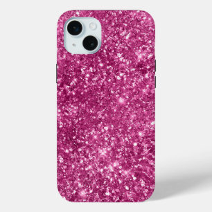 Girly Pink Glitzy Glitter iPhone 15 Mini Hoesje