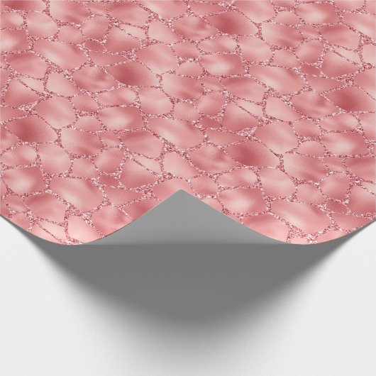 Girly Pink Glitzy Glitter Giraffe Print Cadeaupapier (Hoek)