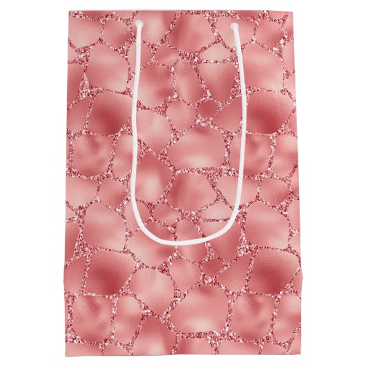 Girly Pink Glitzy Glitter Giraffe Print Medium Cadeauzakje (Achterkant)