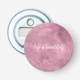 Girly Pink Glitzy Glitter Sparkle gepersonaliseerd Button Flesopener