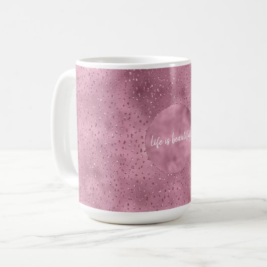Girly Pink Glitzy Glitter Sparkle gepersonaliseerd Koffiemok (Voorkant links)