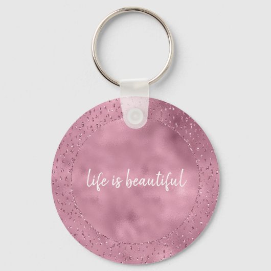 Girly Pink Glitzy Glitter Sparkle gepersonaliseerd Sleutelhanger (Voorkant)