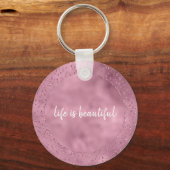 Girly Pink Glitzy Glitter Sparkle gepersonaliseerd Sleutelhanger (Voorkant)