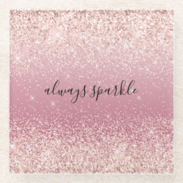 Girly Pink Glitzy Glitter Sparkle Glazen Onderzetter