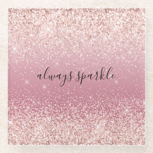 Girly Pink Glitzy Glitter Sparkle Glazen Onderzetter (Voorkant)