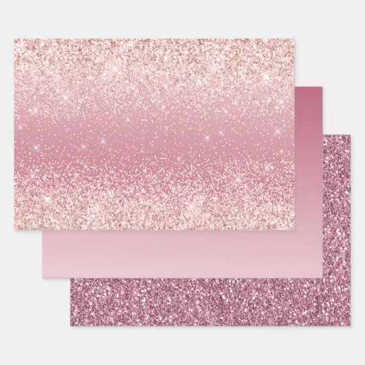 Girly Pink Glitzy Glitter Sparkle Inpakpapier Vel (Set)