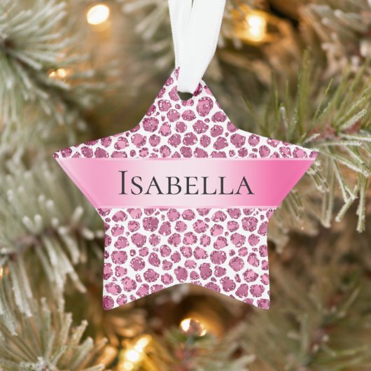 Girly Pink Glitzy Leopard Persoonlijke naam Ornament (Boom)