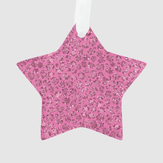 Girly Pink Glitzy Leopard Persoonlijke naam Ornament (achterkant)