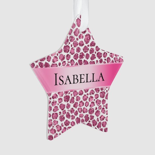 Girly Pink Glitzy Leopard Persoonlijke naam Ornament (voorkant)