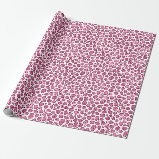 Girly Pink Glitzy Leopard Print Cadeaupapier (Uitgerold)