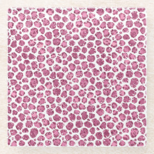 Girly Pink Glitzy Luipaard Print Glazen Onderzetter