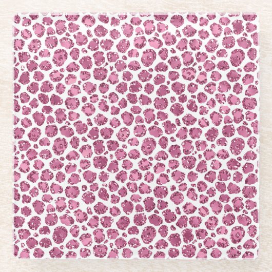 Girly Pink Glitzy Luipaard Print Glazen Onderzetter (Voorkant)