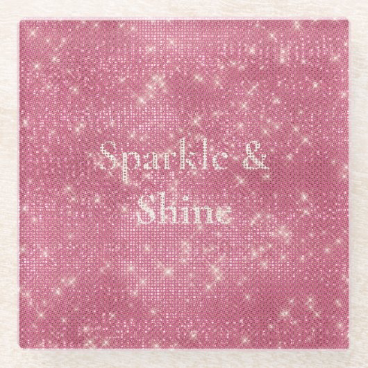 Girly Pink Glitzy Sparkle Glazen Onderzetter (Voorkant)