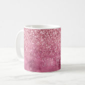 Girly Pink Glitzy Sparkle Glitter gepersonaliseerd Koffiemok (Voorkant links)
