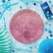 Girly Pink Glitzy Sparkle Glitter gepersonaliseerd Papieren Bordje (Feest)