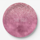 Girly Pink Glitzy Sparkle Glitter gepersonaliseerd Papieren Bordje (Voorkant)