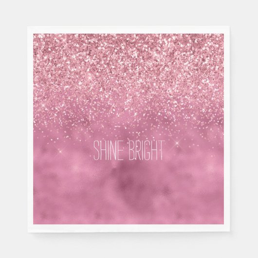 Girly Pink Glitzy Sparkle Glitter gepersonaliseerd Servet (Voorkant)