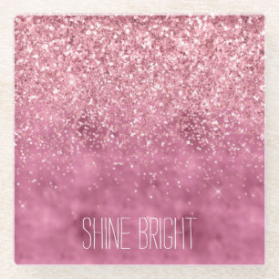 Girly Pink Glitzy Sparkle Glitter Glazen Onderzetter