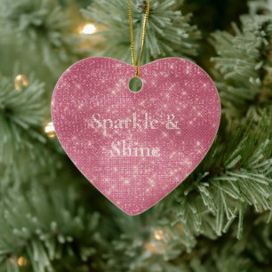 Girly Pink Glitzy Sparkle Keramisch Ornament