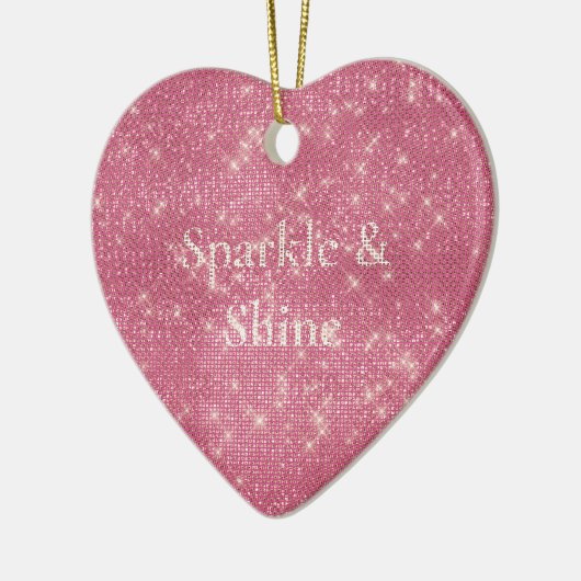 Girly Pink Glitzy Sparkle Keramisch Ornament (Links)