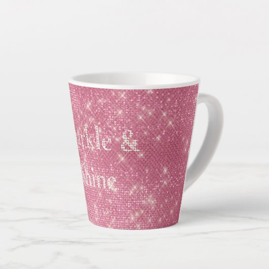 Girly Pink Glitzy Sparkle Latte Mok (Rechterhoek)