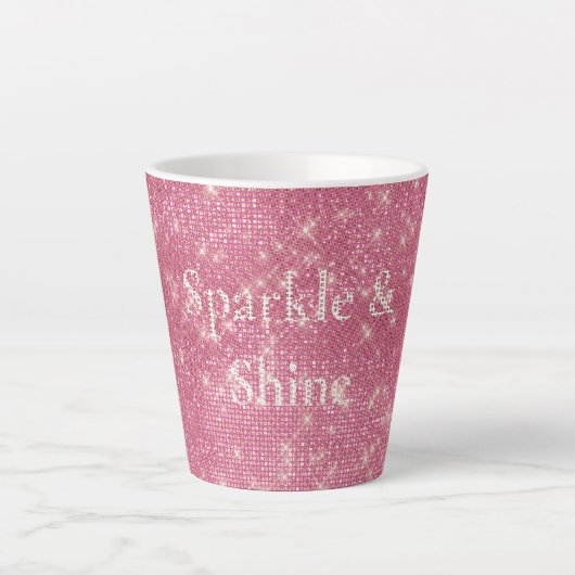 Girly Pink Glitzy Sparkle Latte Mok (Voorkant)